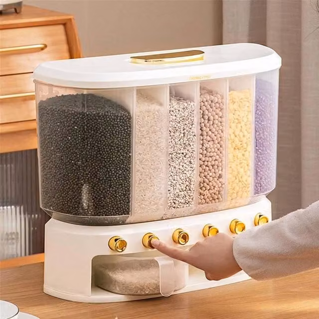 Kelvenix White and Transparent Wall Mounted Dry Food Dispenser with Compartments
