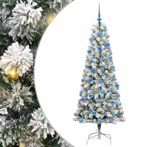 vidaXL Artificial Hinged Christmas Tree in Green and White, Height: 180 cm – 1