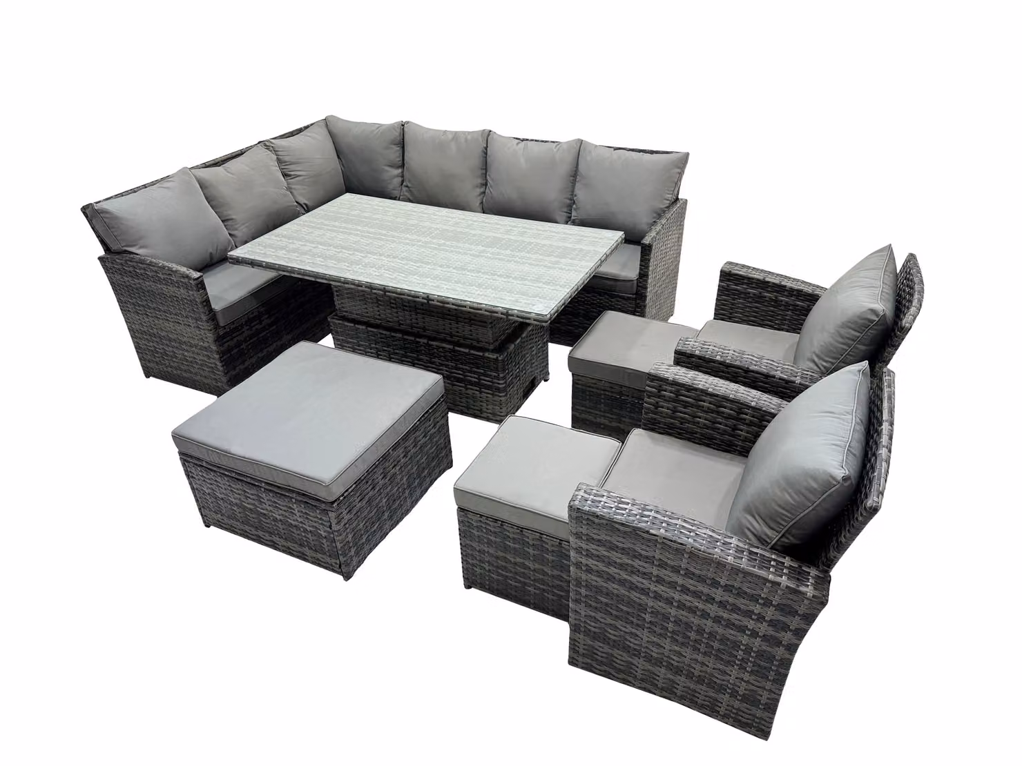 Fimous 11 Seat Outdoor Corner Sofa Set with Height Adjustable Rising Lifting Table in Dark Grey – 2