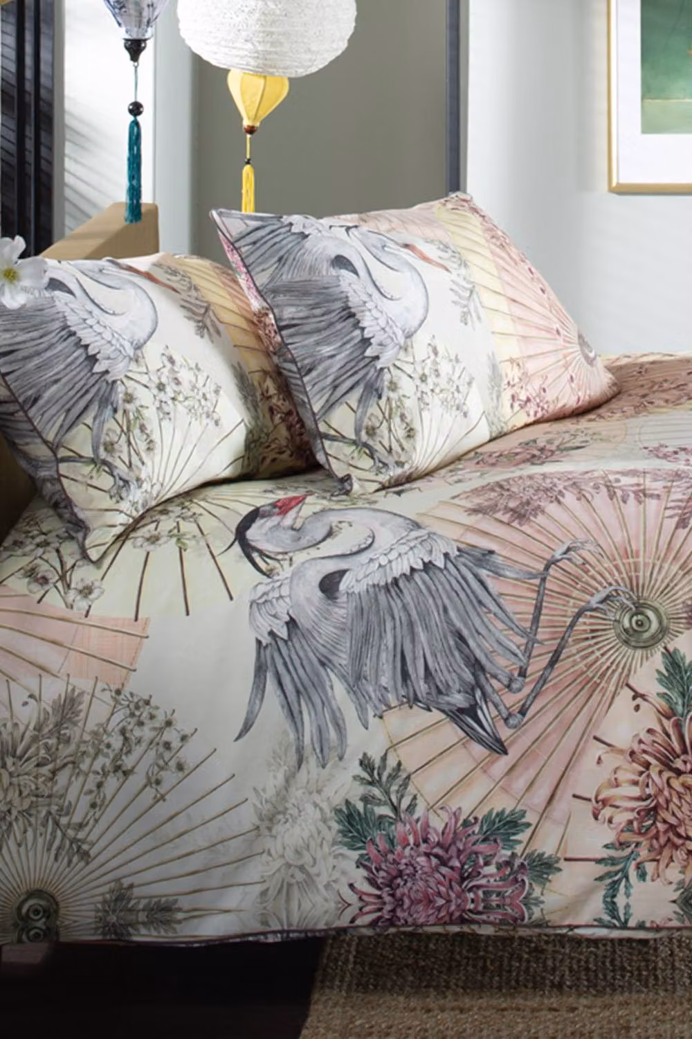 House of Norris Sakura Sunshade Floral Print 100% Cotton Duvet Cover and Decorative Cushion Set, Multicolour, W: 140 cm, L: 200 cm – 3