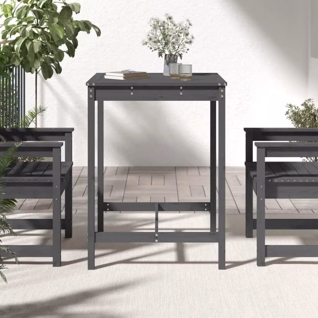 Berkfield Home Grey Rustic Solid Wood Pine Garden Table W/D/H: 82.5 x 82.5 x 110 cm – 3
