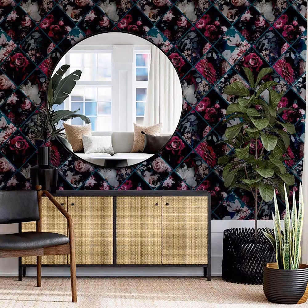 Arthouse Floral Collage Botanical Wallpaper in Purple and Petrol – 5