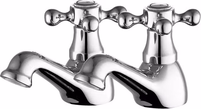 BATHWEST Victorian Two-Handle Basin Pillar Taps in Chrome Silver – 1