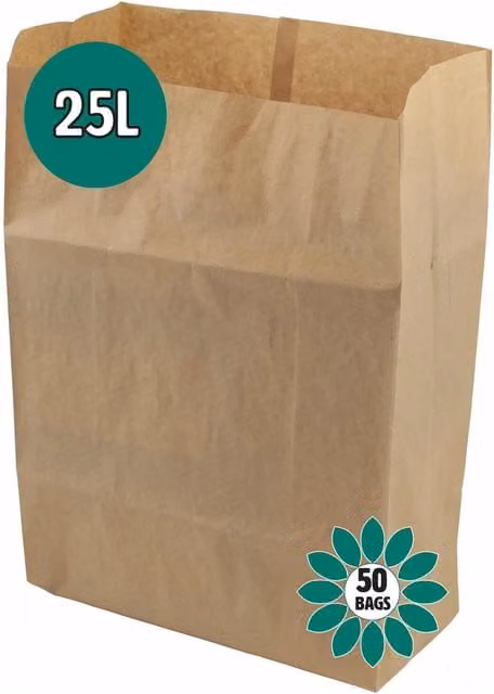 All-Green Brown Compostable Kerbside Kitchen Caddy Liners, 25L, 50 Bags