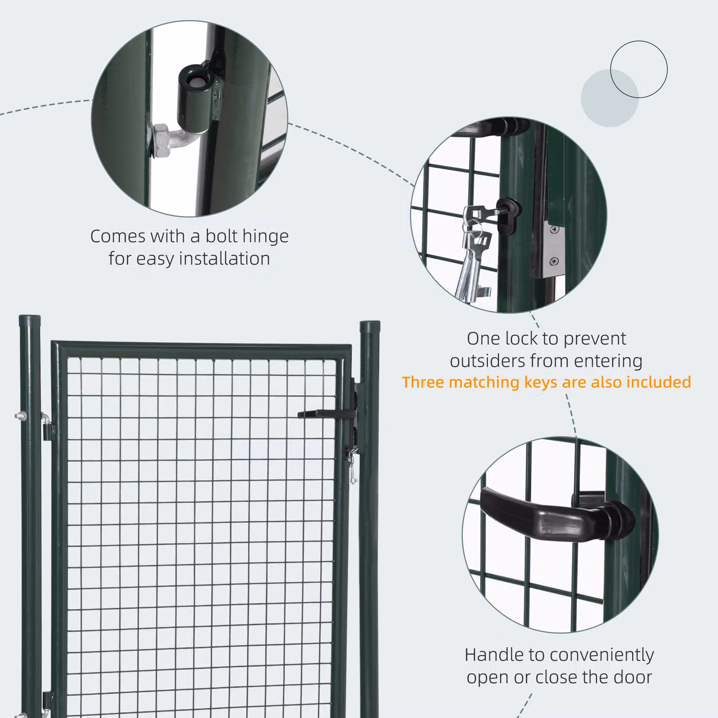 HOMCOM Green Steel Garden Swing Gate with Lock and 3 Keys, W: 97 cm, H: 150 cm – 5