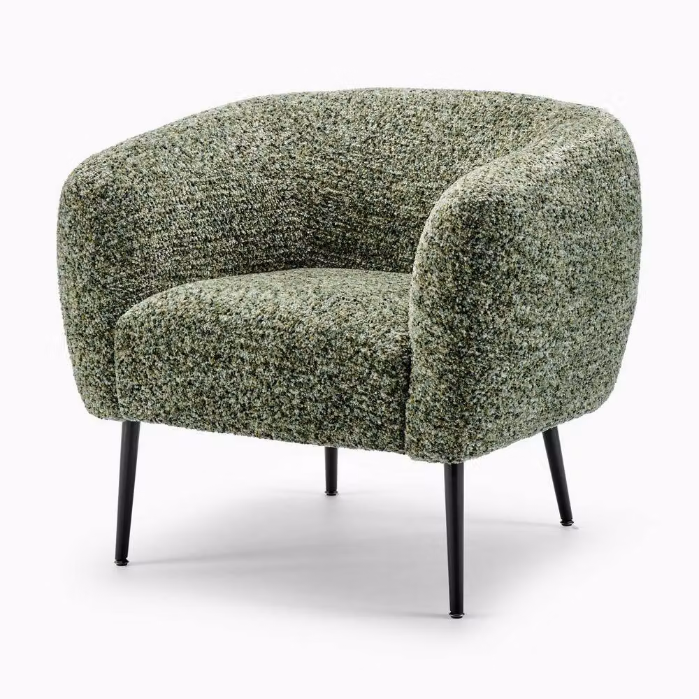 FurnitureboxUK Veda Green Bouclé Fabric Accent Tub Chair with Armrests and Solid Wood Frame – 2