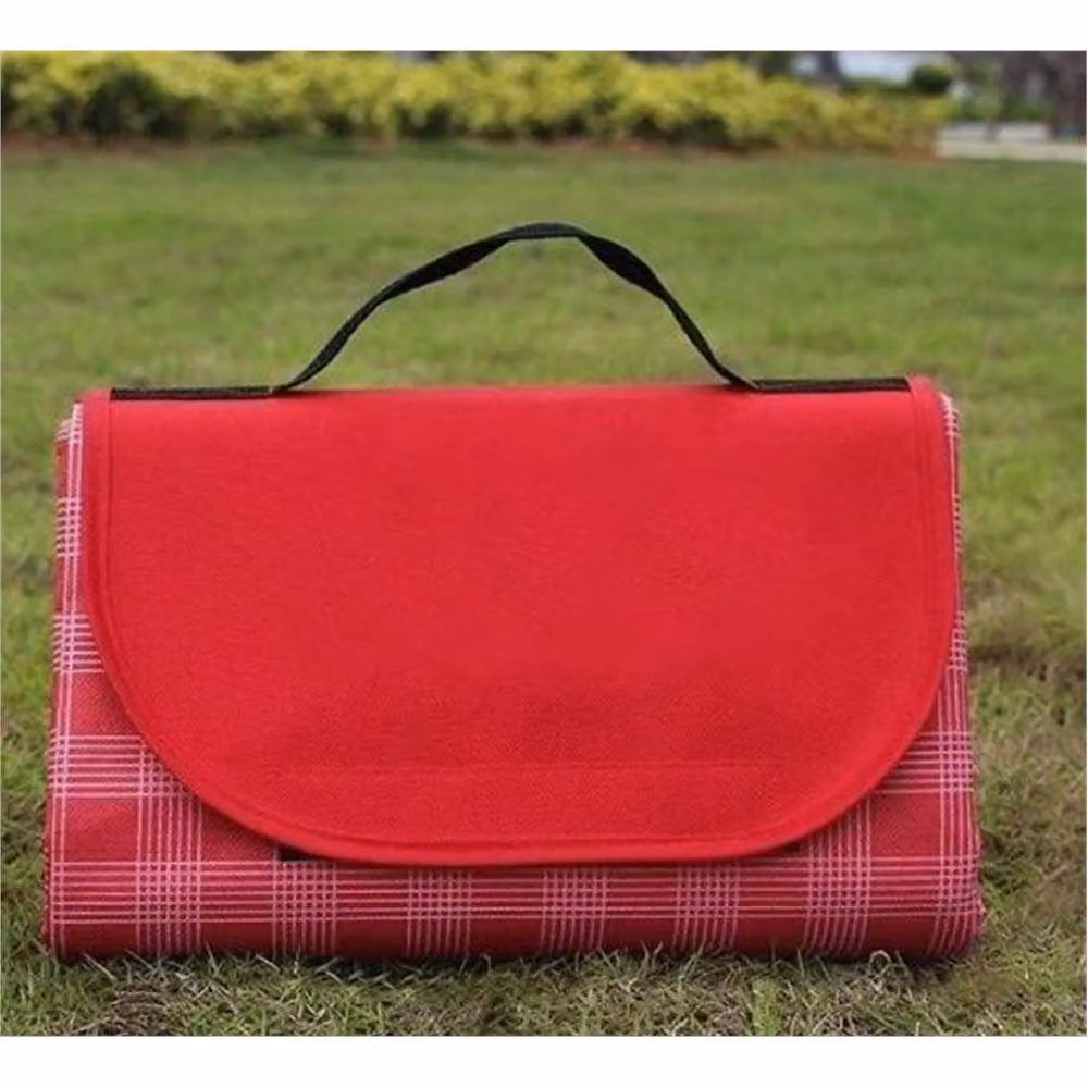Nordara Red Checked Folding Picnic Blanket with Waterproof Backing, W/D/H: 100 x 100 x 15 cm – 2