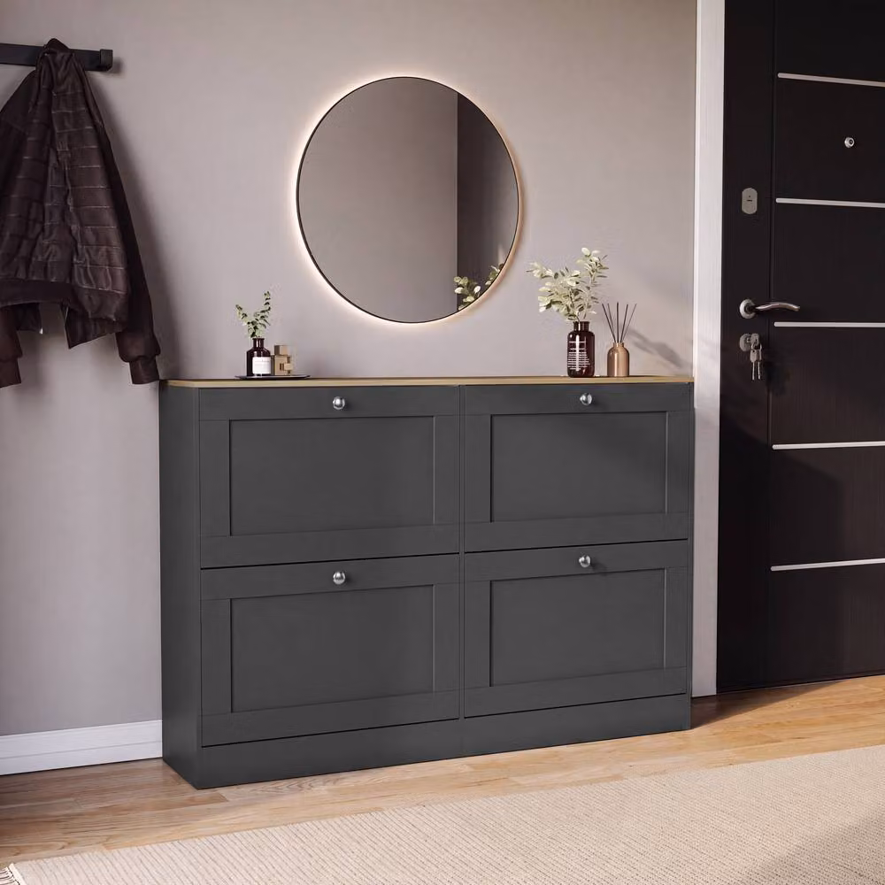 HD Designs 4 Drawer Flip Down Shoe Cabinet in Anthracite Grey – 7
