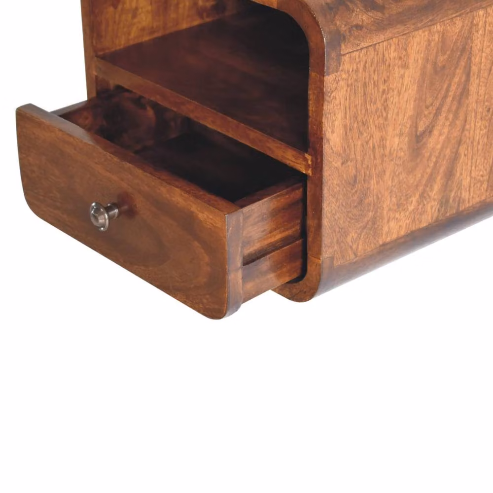 Wyld Haus Cagliari Small Wall Mounted Curved Chestnut Bedside Shelf in Brown – 4