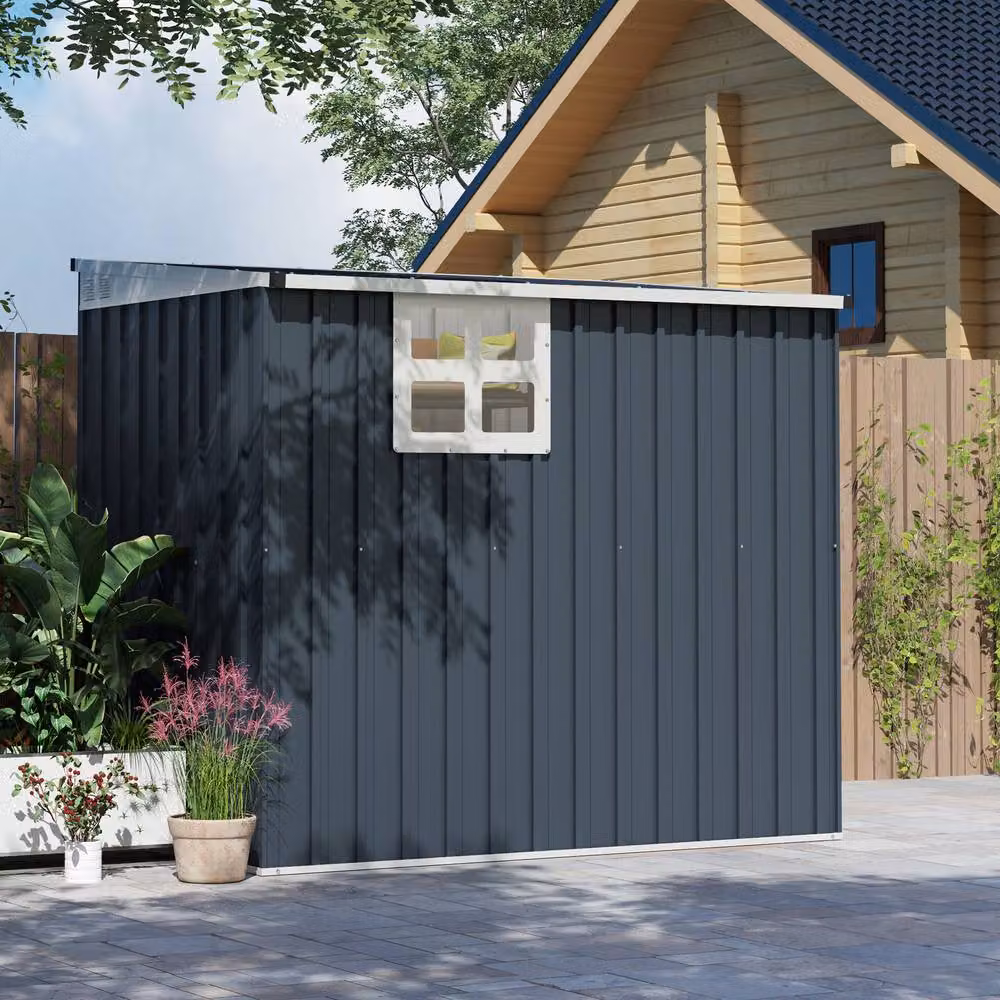 Rolipo Metal Pent Garden Shed with Window and Lockable Door, Dark Grey, W/D/H: 121.92 x 117.0 x 182.88 cm – 8