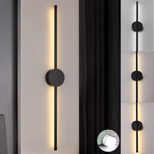 EONLION Modern Black LED Wall Sconce, Dimmable USB Rechargeable Battery Operated Night Light with Up and Down Lighting – 1