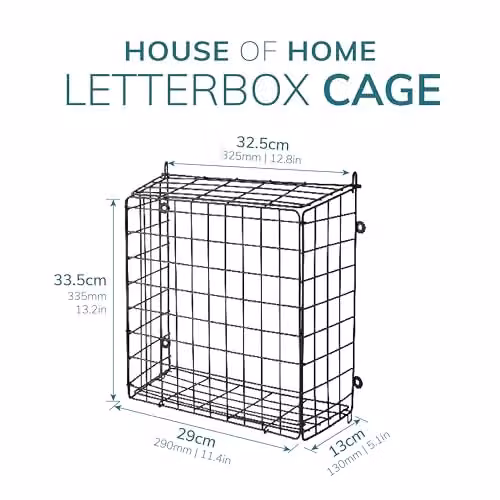 House of Home Extra Large Letterbox Cage for Wooden Doors, Black Metal Mail Basket, W/D/H: 33.5 x 32.0 x 13.0 cm – 2