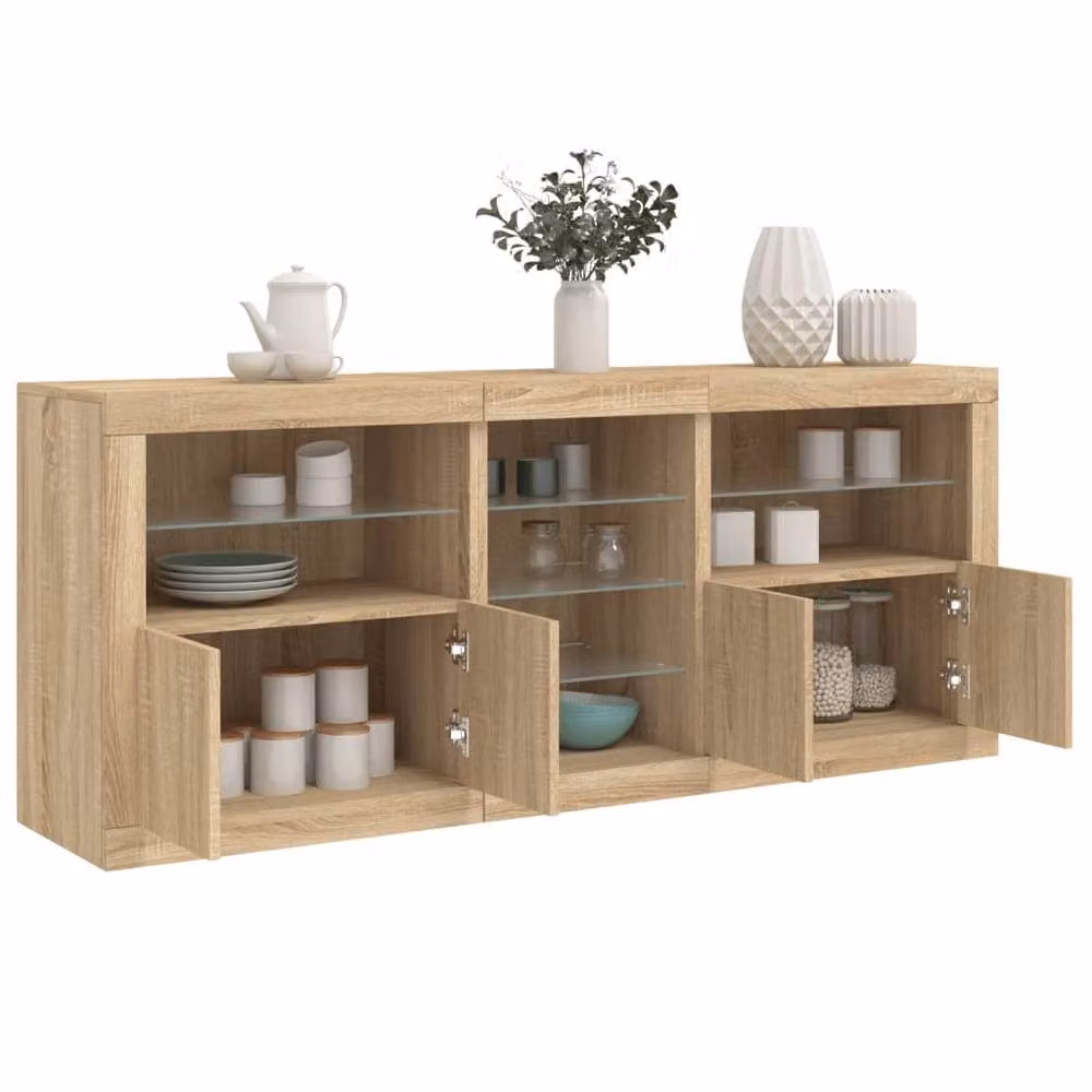 Berkfield Home Modern Sideboard with Integrated LED Lights in Sonoma Oak, Light Brown, W: 181.5 cm, D: 37 cm, H: 67 cm – 2