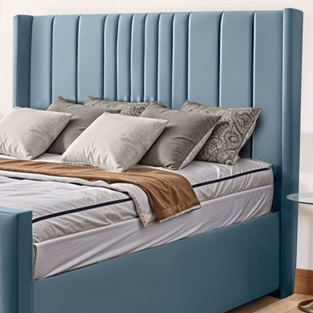 UK Bed Furniture Balmoral Wingback Upholstered Bed in Light Blue, W/D/H: 90 x 190 cm – 2