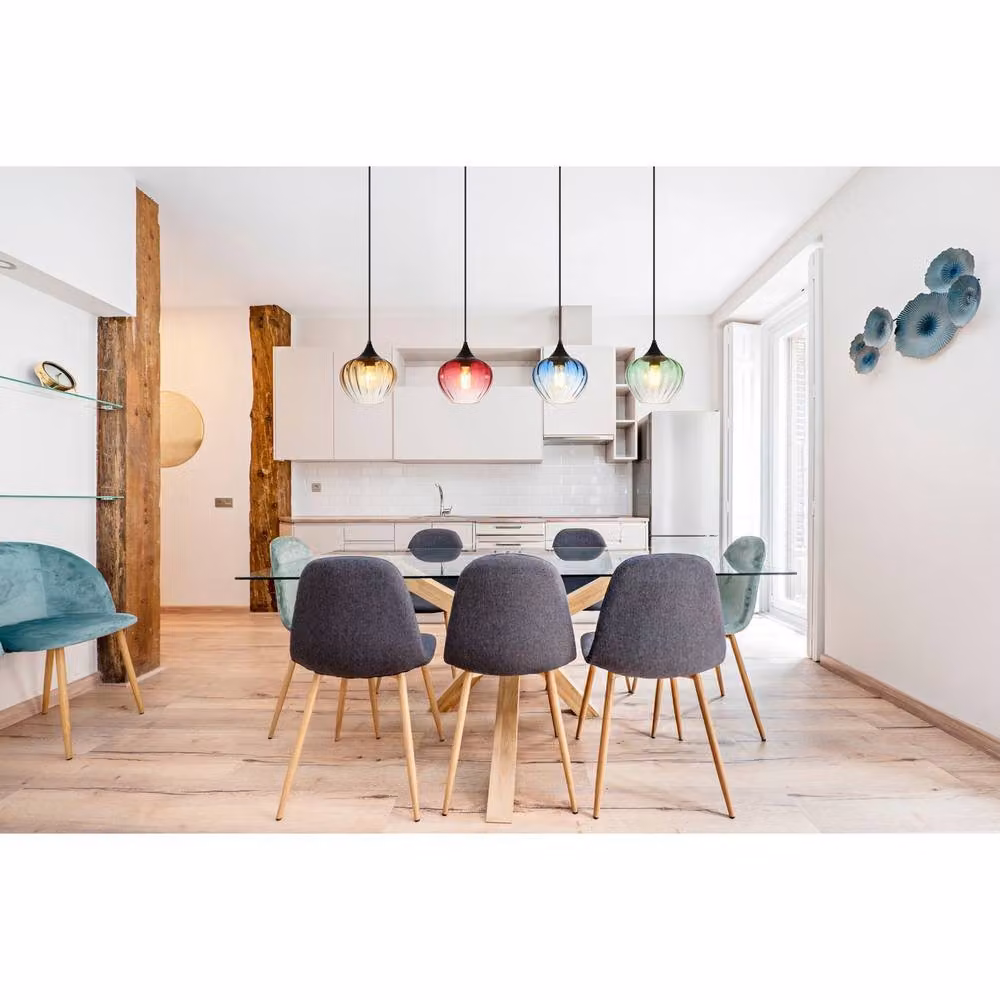 Netlighting Sander Bar Pendant Light in Matt Black with Multicolour Blending Glass Shades, 4x E27, Height Adjustable – 2