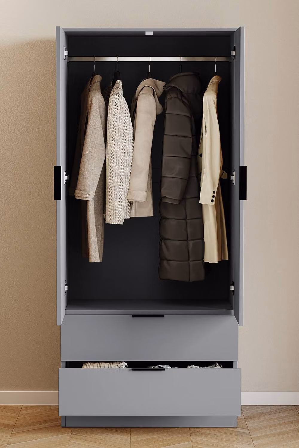Vida Designs Trega Grey 2 Door 2 Drawer Wardrobe with Hanging Rail and Internal Shelves – 3