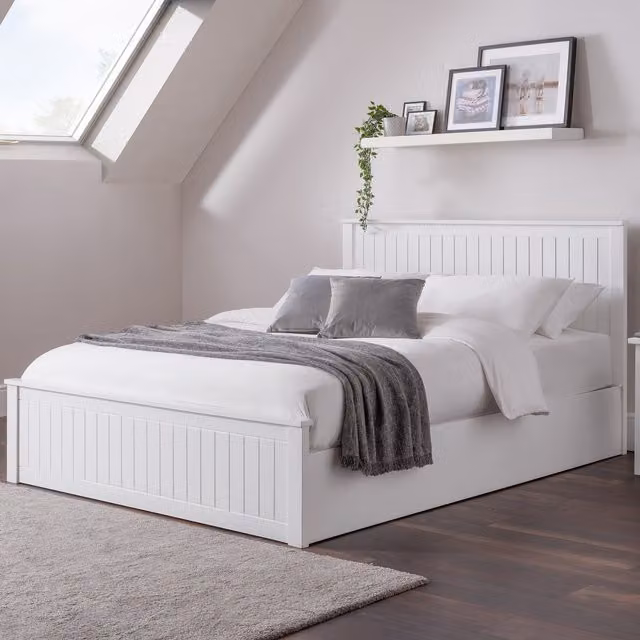Julian Bowen Maine Upholstered Ottoman Bed with Mattress in White, W/D: 180 x 200 cm