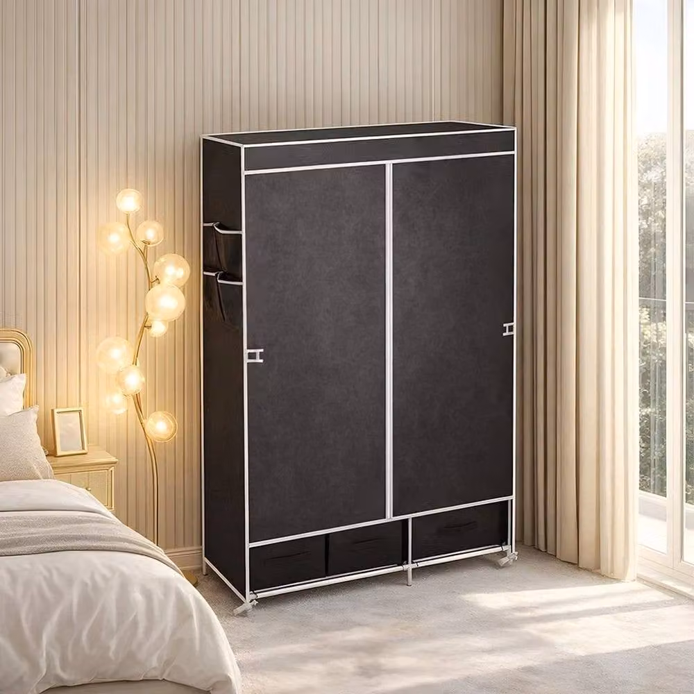 FORGEVIO Black Fabric and Metal Wardrobe Hanging Rail, H 165.0 cm x W 104.0 cm – 3