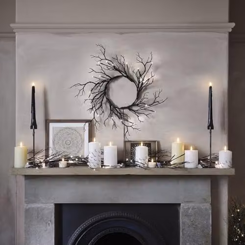 Lights4fun Pre Lit Black Twig Halloween Garland with 40 Warm White Micro LEDs, Battery Operated, 150 cm – 3