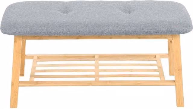 EONLION 2 Tier Bamboo and Wood Shoe Bench in Grey, W: 100 cm x D: 40 cm x H: 1 cm – 1
