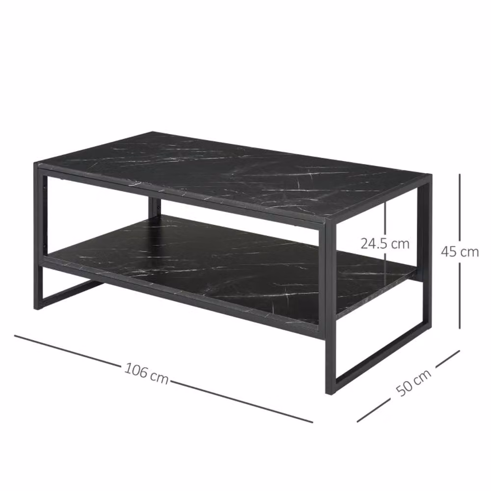 STILVORA Modern Black Rectangular Coffee Table with Two-Tier Storage Shelf and Sled Base – 3