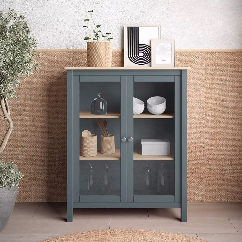 CALICOSY Misti 2-Door Glass Display Cabinet with Internal Shelves, W: 90 cm, H: 110 cm, D: 40 cm – 2