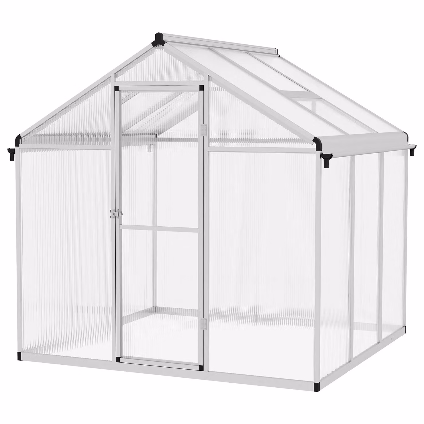 OUTSUNNY Aluminium Greenhouse with Door Window and Galvanised Base in Silver, W/D/H: 195 x 192 x 185 cm – 2