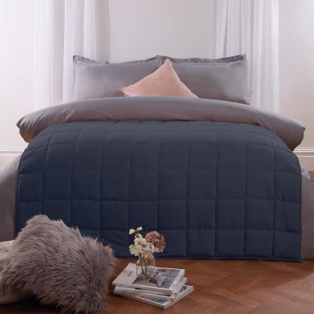 Brentfords Blue Quilted Weighted Blanket with Micro Glass Beads, W: 180 cm