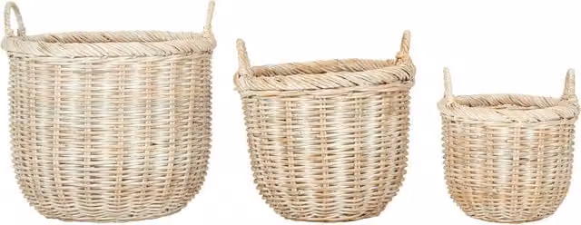 Orsina Set of 3 Multicolour Rattan Open Weave Storage Baskets with Handles