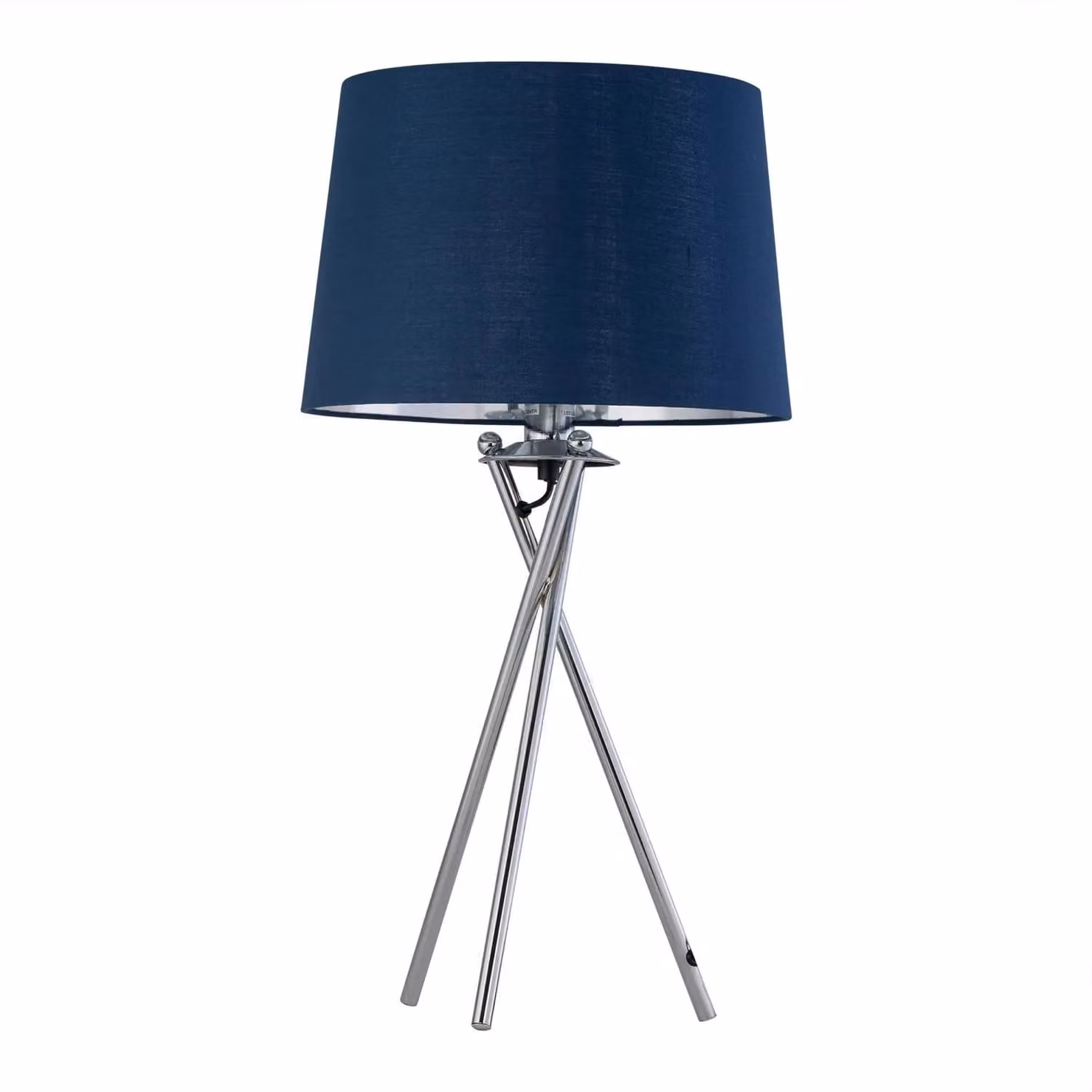 First Choice Lighting Set of 2 Chrome Tripod Lamps with Blue and Silver Fabric Shades, H 53.0 cm x W 28.5 cm x D 28.5 cm – 2