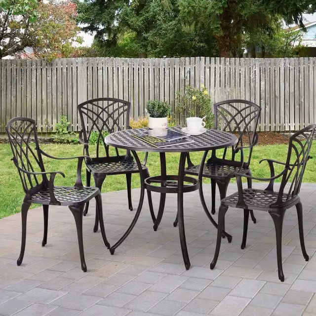 Outsunny 5 Piece Brown Powder Coated Aluminium Bistro Dining Set with Round Table