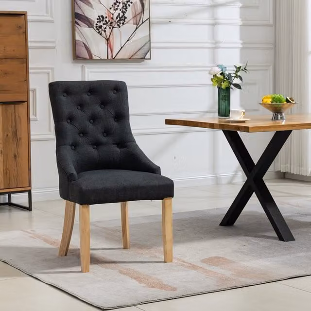 Artemis Home Ravenna Set of 2 Black Fabric Dining Chairs with Pine Wood Legs