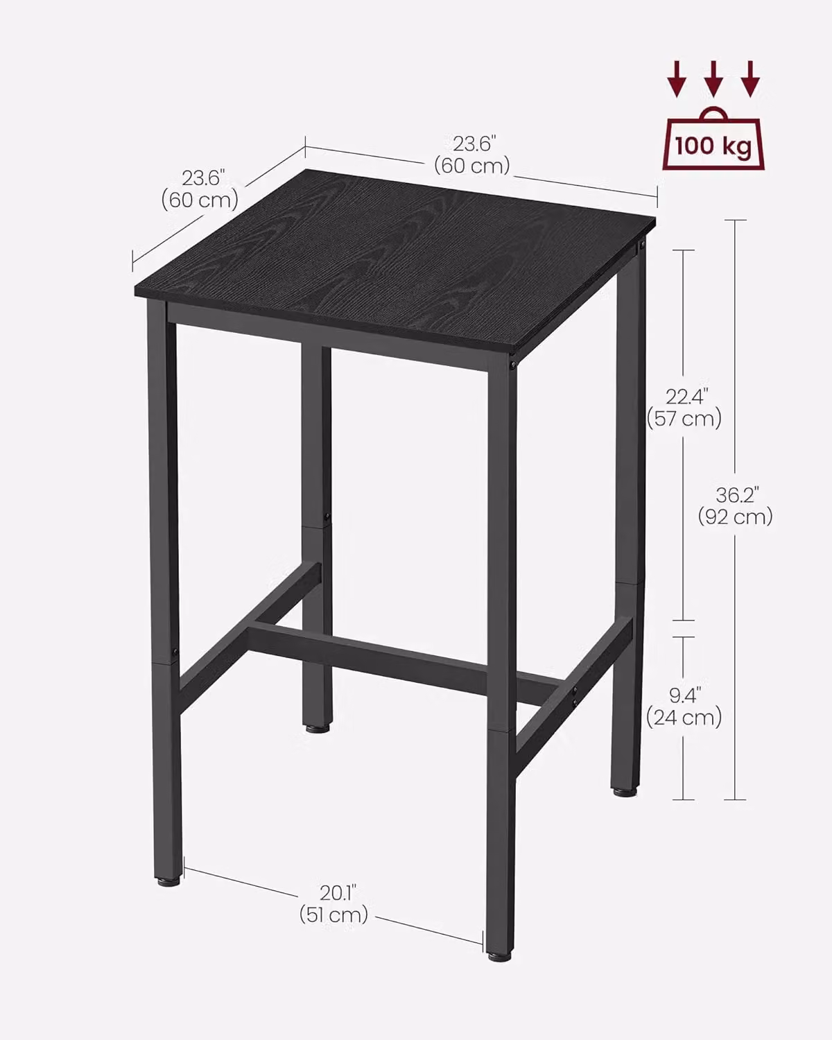VASAGLE Industrial Square Bar Table in Black – 2