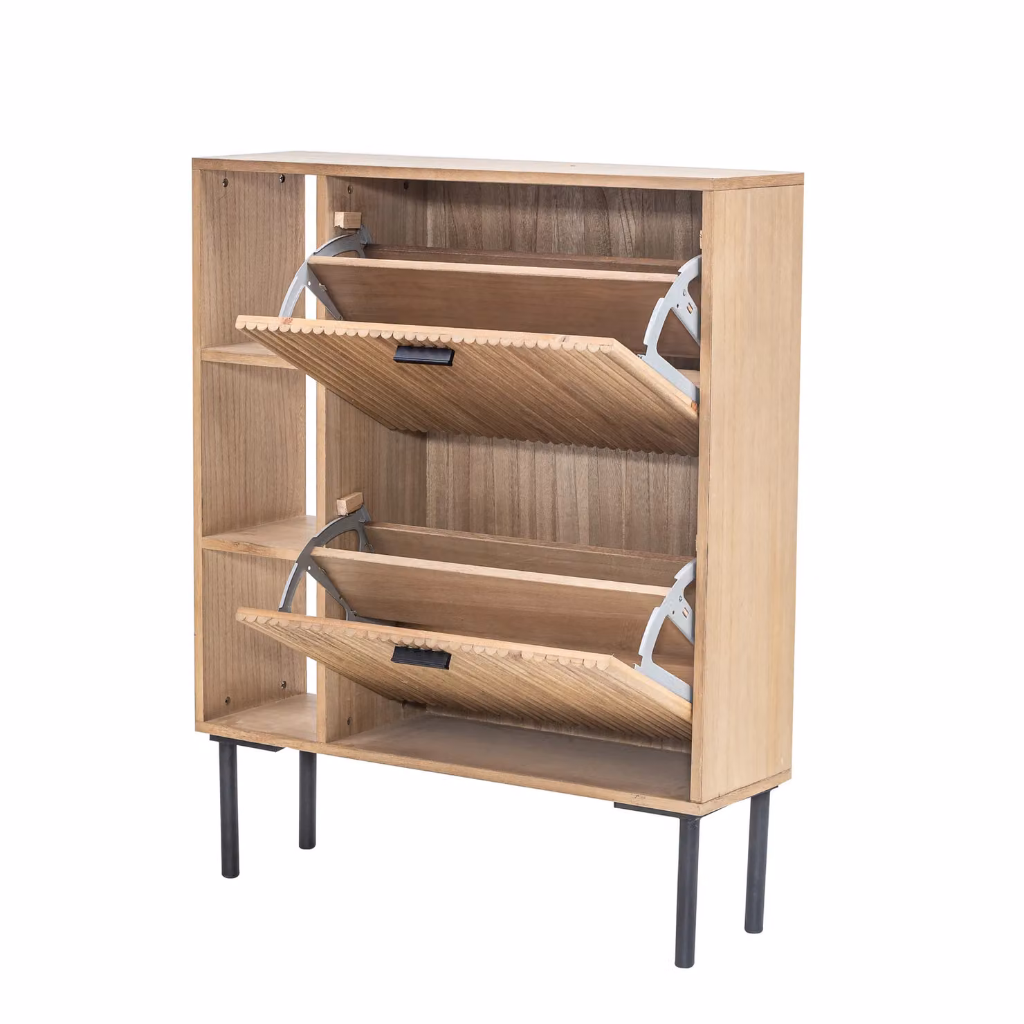 Nordlys Scandinavian Style Wood and Metal Shoe Storage Entryway Cabinet with 2 Drawers in Brown – 3