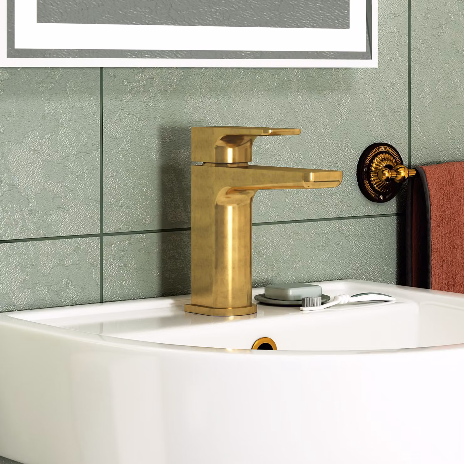 Muro Mono Basin Mixer Tap Single Lever Countertop Design in Brushed Brass
