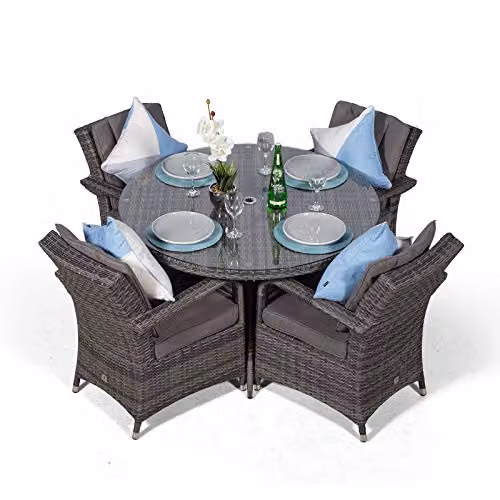 Thats Furniture Arizona 4 Seater Rattan Garden Dining Set in Grey and Brown with Metal Frame – 4