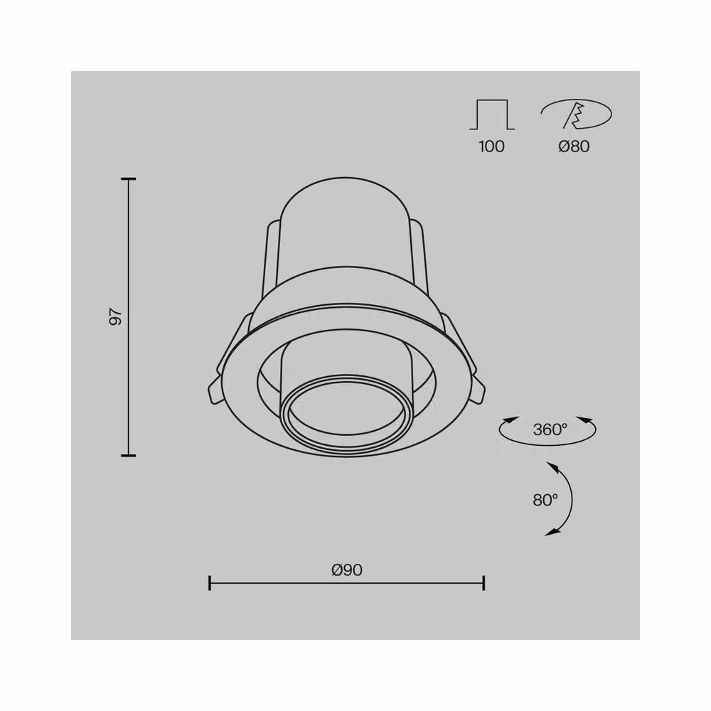 Netlighting Round Recessed LED Downlight in Black, 3000K Warm White, 760lm – 2