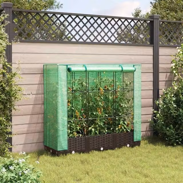 Berkfield Home Raised Bed with Greenhouse Cover in Brown Rattan Look, W/D/H: 120 x 40 x 123 cm – 1