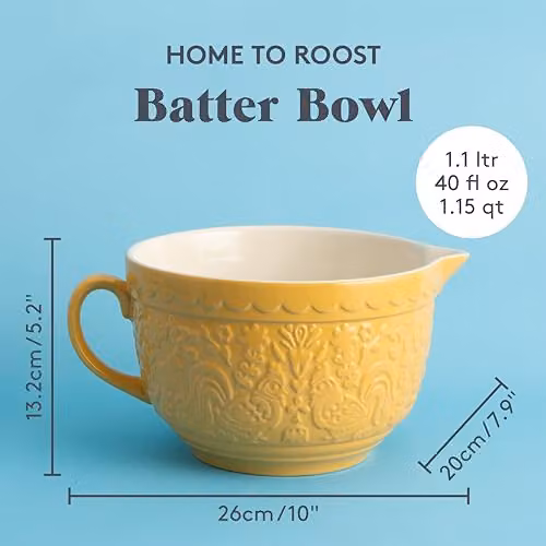Mason Cash Home to Roost Stoneware Batter Bowl with Pouring Spout, Yellow, 2.3 l – 2