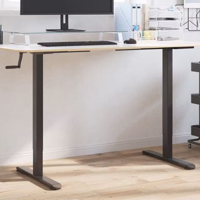 Berkfield Home Standing Desk Frame in Black Steel, W: 94-135 cm, D: 60 cm, H: 70-114 cm – 1