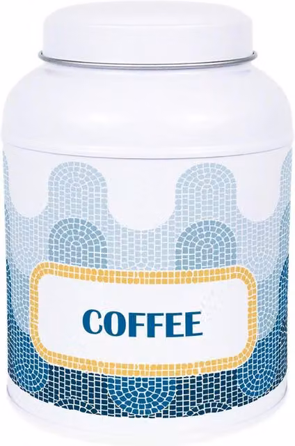Purely Home Mosaic Waves Hot Chocolate Canister Metal Kitchen Storage Tin in Blue and White