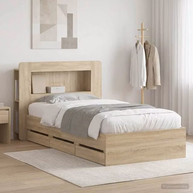 Berkfield Home Modern Bed Frame with Storage Drawers in Sonoma Oak Brown, W/D/H: 80 x 200 cm