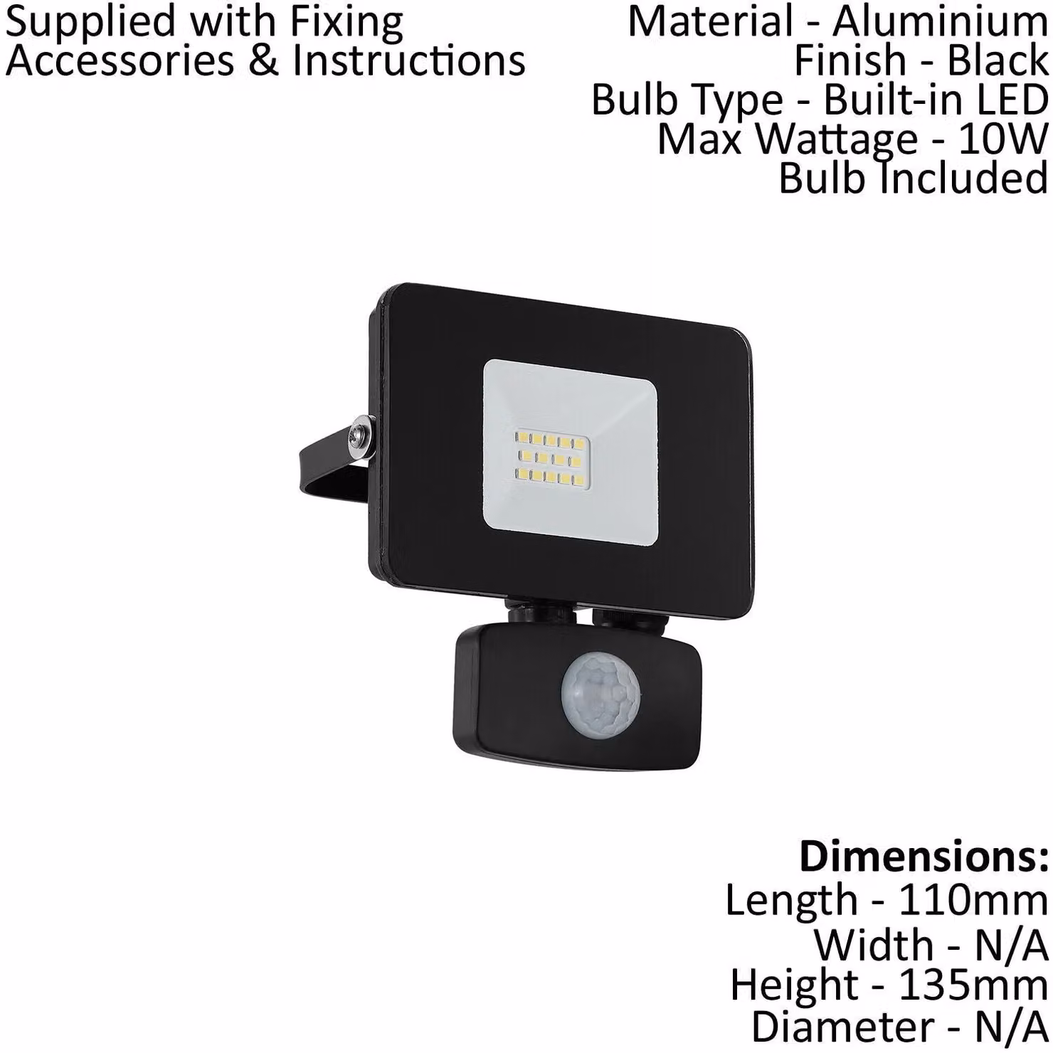 Loops 10W LED Outdoor Flood Light with PIR Motion Sensor, Black Aluminium, IP44 Rated – 2