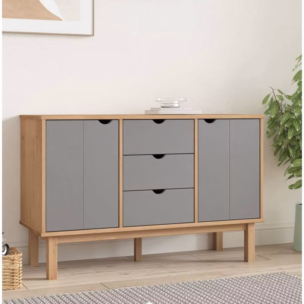Berkfield Home OTTA Sideboard in Brown and Grey, Solid Pine Wood, W/D/H: 113.5 x 43 x 73 cm – 2