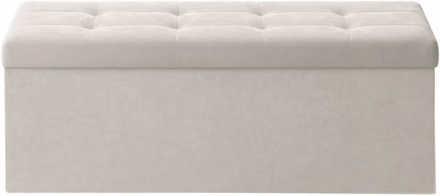 KORVIXA White Foldable Storage Ottoman Cube with Hidden Compartment W/D/H: 100 x 100 x 100 cm