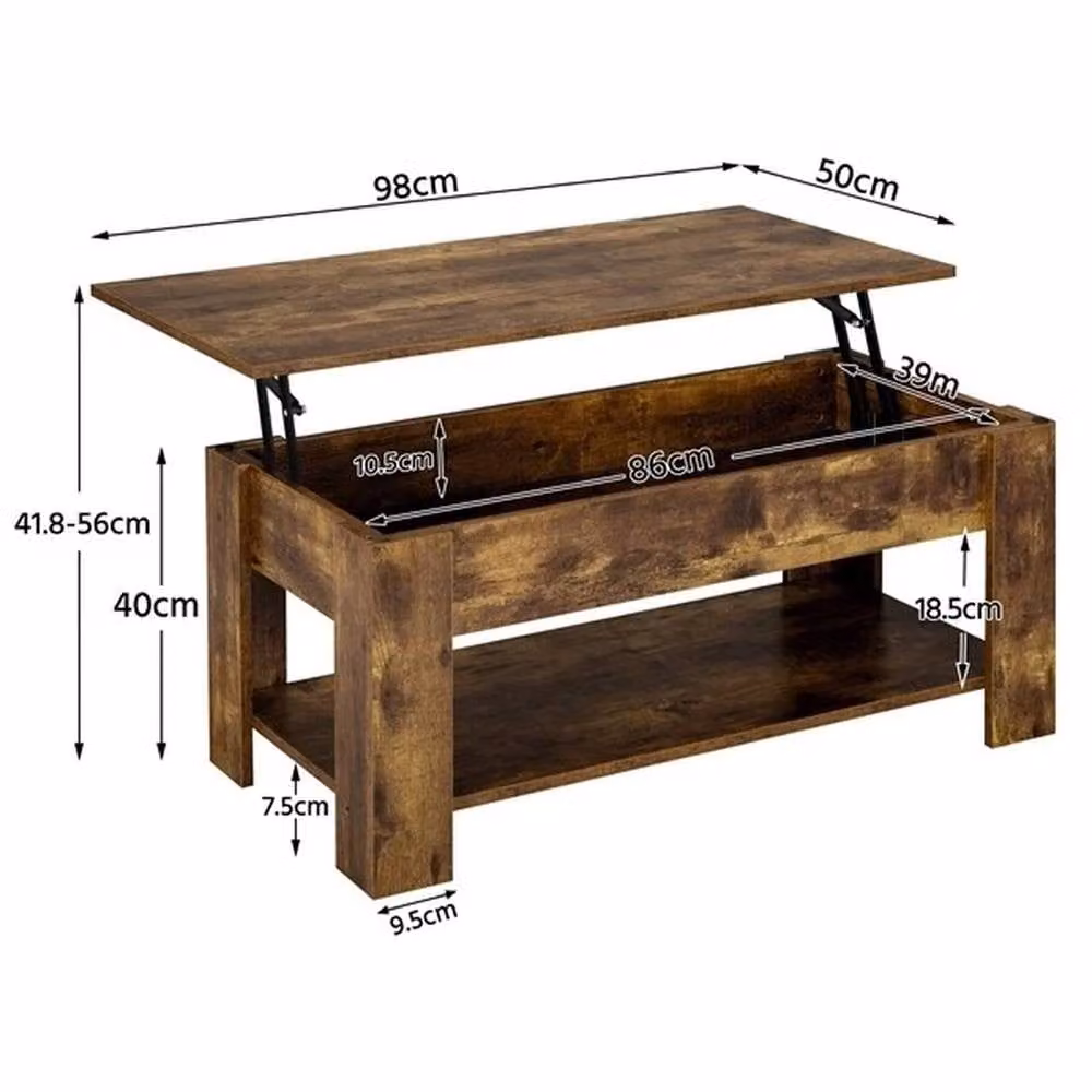 EONLION Brown Wooden Coffee Table with Lift Mechanism and Storage – 2