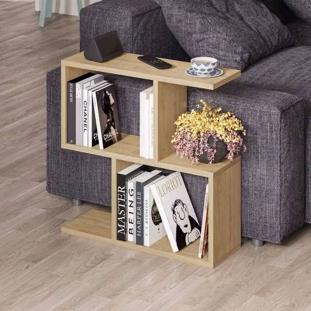 Decortie Homemania Modern 4-Compartment Side Table in Oak with Open Shelving – 1