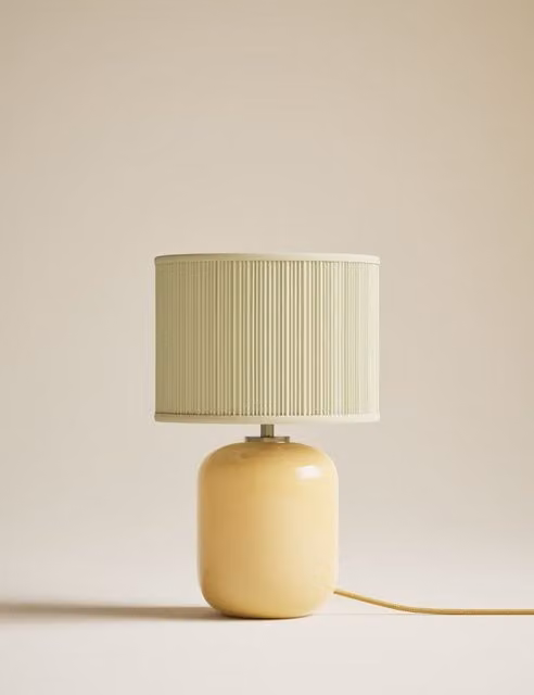 M&S Ochre Milk Glass Pleated Shade Table Lamp
