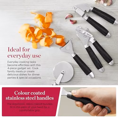 Tower Good Food in Partnership 4 Piece Kitchen Gadget Set with Stainless Steel Heads in Black – 3