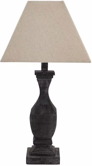 KDMD Incia Fluted Wooden Table Lamp with Beige Fabric Shade in Brown